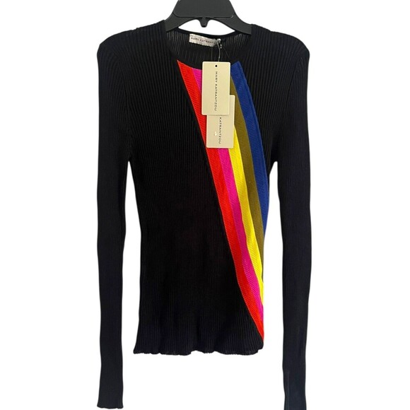 NWT $618 Mary Katrantzou Hydra Knit Rainbow Black Sweater Viscose Large Stretch - Picture 1 of 10